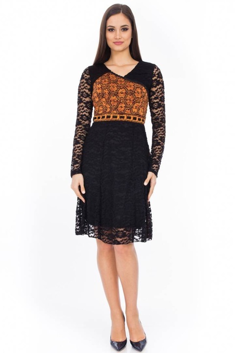 Rochie neagra, ROH, cu maneci din dantela, S