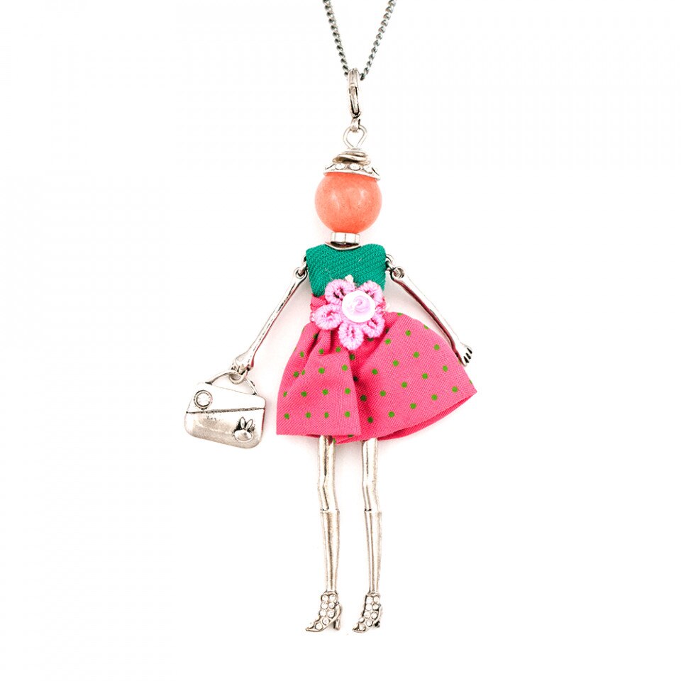 Pandantiv cu lant Bambola in Stile Sevilla-Pink-Silver, Pret-a-porter Style by Roxannes - Bambole Milanesi, Roz 41266-Pink-Silver