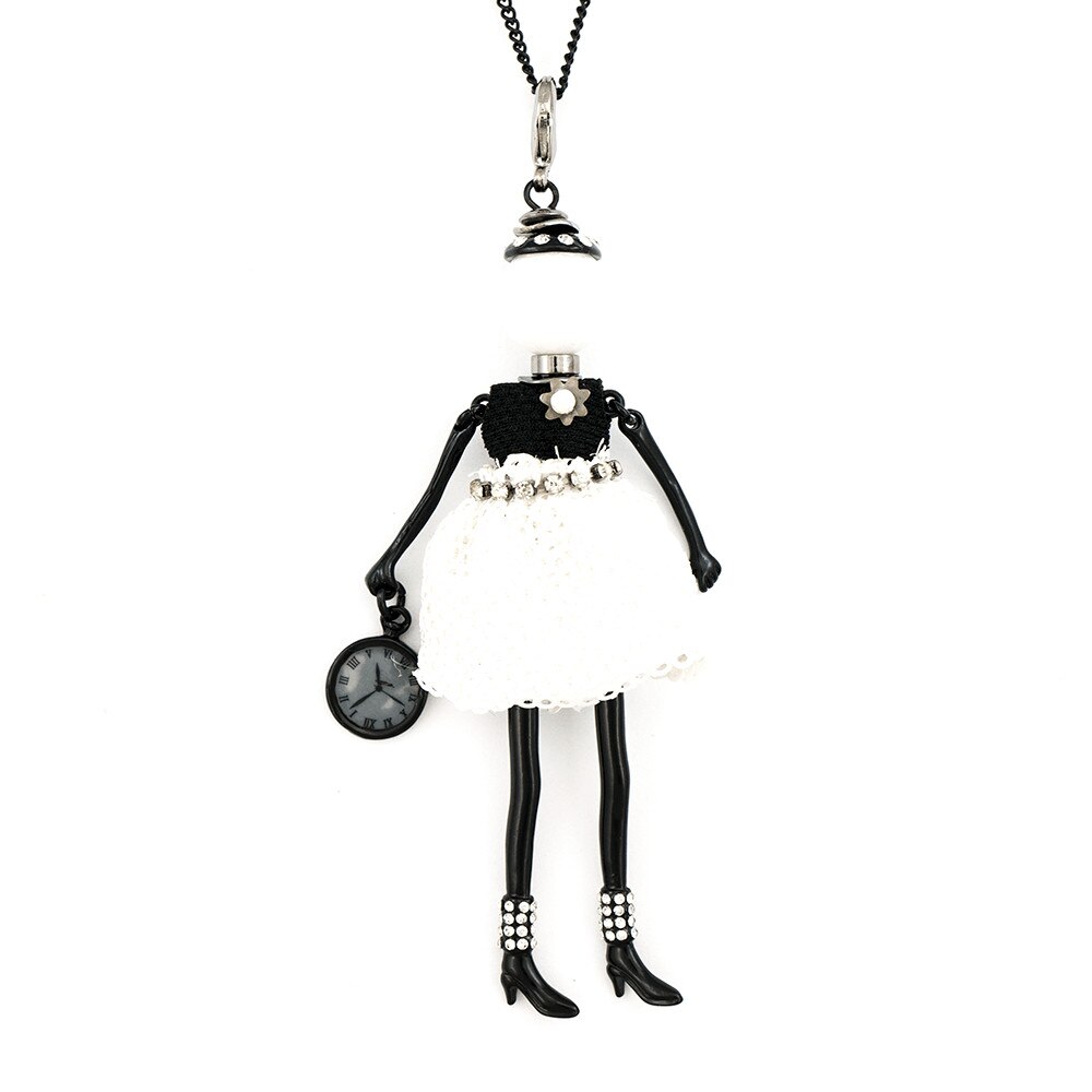 Pandantiv cu lant Bambola in Stile Parigino Lux-Black, Haute Couture Style by Roxannes - Bambole Milanesi, Alb/Negru 42377-Black