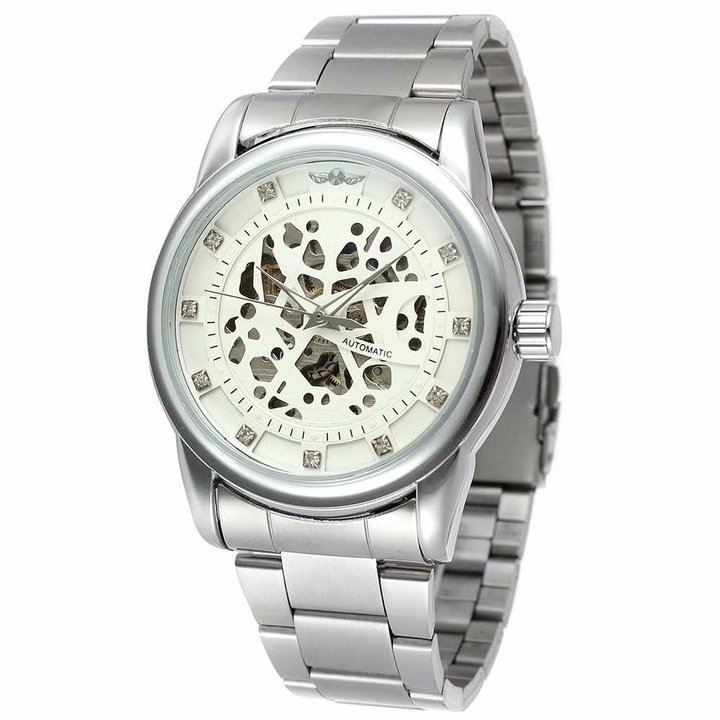 Мъжки часовник Winner Jargonaut, Механичен, Неръждаема стомана, Сребрист / Бял