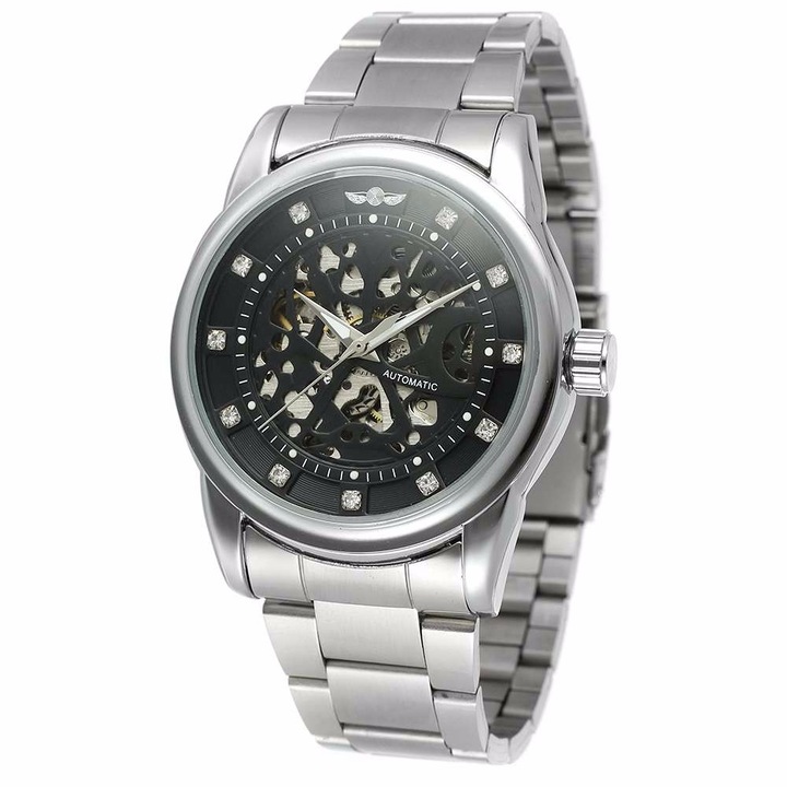 Мъжки часовник Winner Jargonaut, Механичен, Неръждаема стомана, Сребрист / Черен