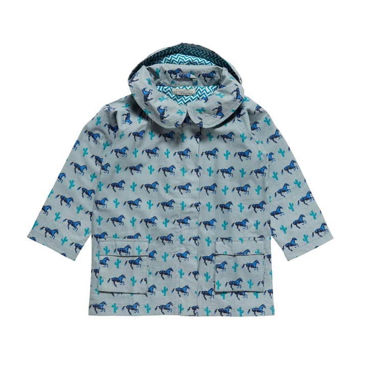 Geaca rezistenta la ploaie "cai si cactusi", bumbac organic, multicolor, copii 5 - 6 ani