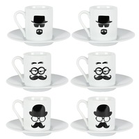 set 6 cesti cu farfurii 12 piese serviciu cafea 6 x ceasca  6 x farfurie portelan model mustache cesti de cafea pentru espresso alb-negru cosyamptrendy imagen 33_1_
0