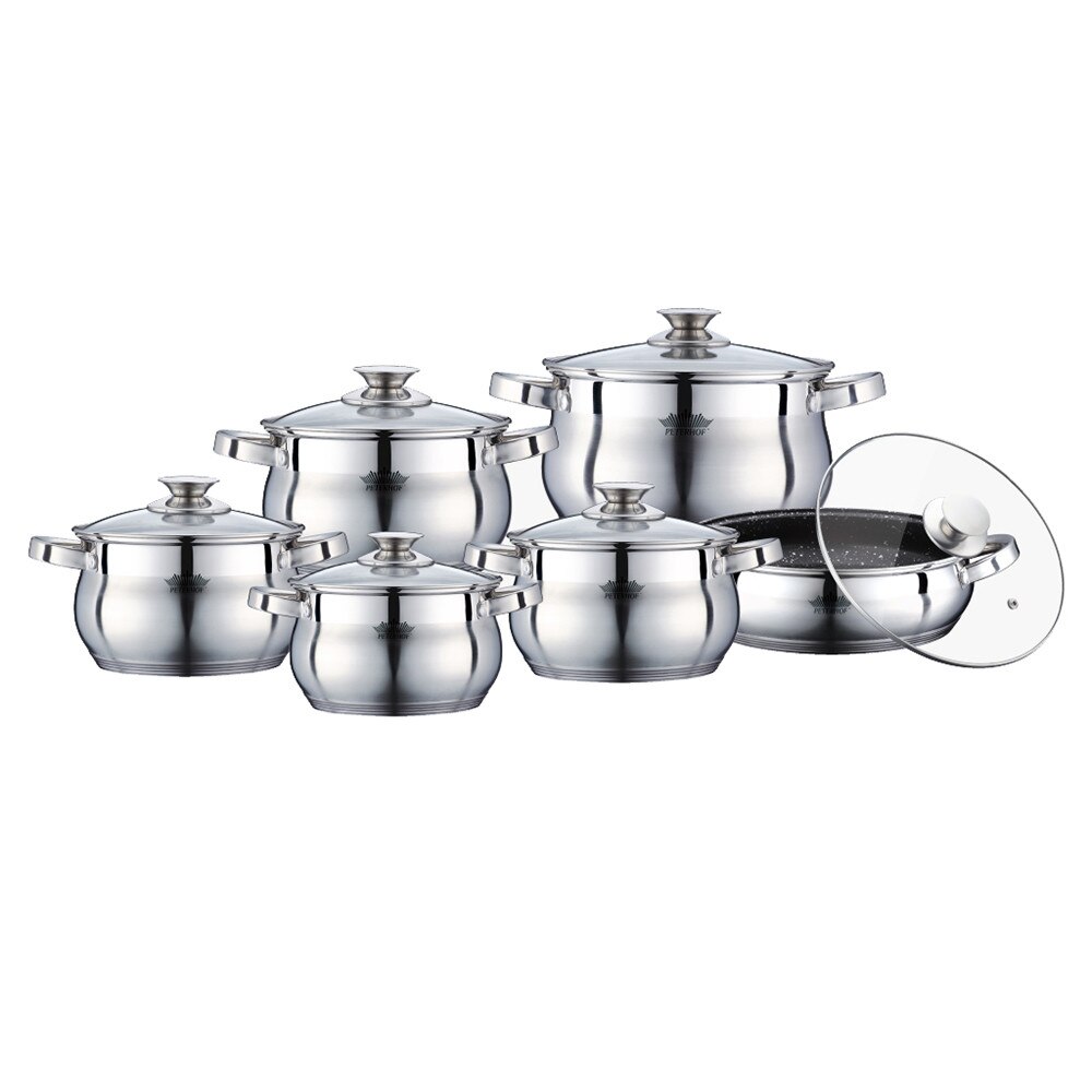 Set oale inox cu capac din sticla termorezistenta Peterhof PH-15773