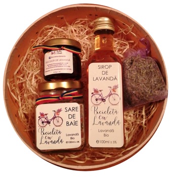 Cutie cadou Grandma's Secret: dulceata de lavanda, sare de baie cu lavanda, sirop de lavanda si saculet cu lavanda, Lavanda Bio Decor, Bio Cutie cadou Grandma's Secret: dulceata de lavanda, sare de baie cu lavanda, sirop de lavanda si saculet cu lavanda, Lavanda Bio Decor, Bio