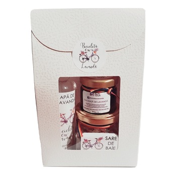 Pachet cadou mediu 1, ce contine apa de lavanda, dulceata de lavanda, sare de baie cu lavanda, Lavanda Bio Decor, Bio Pachet cadou mediu 1, ce contine apa de lavanda, dulceata de lavanda, sare de baie cu lavanda, Lavanda Bio Decor, Bio