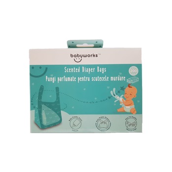 Pungi parfumate pentru scutece utilizate Baby Works, 200 bucati Pungi parfumate pentru scutece utilizate Baby Works, 200 bucati