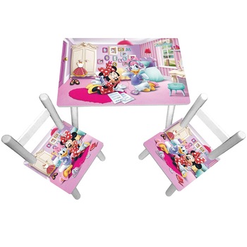 Masuta copii cu 2 scaunele Daisy si Minnie Mouse, MDF si lemn Masuta copii cu 2 scaunele Daisy si Minnie Mouse, MDF si lemn