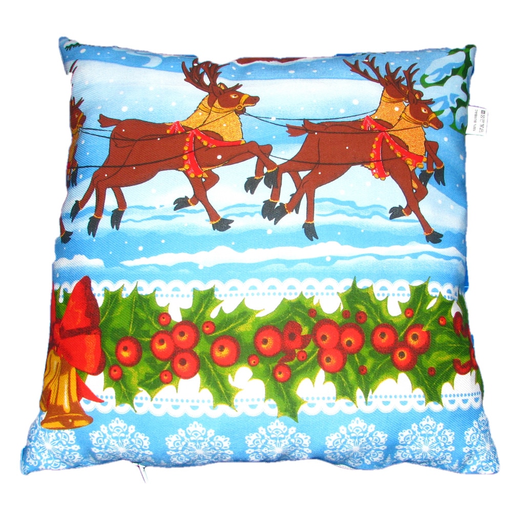 Perna decorativa, 40x 40 cm, imprimeu Craciun fond albastru