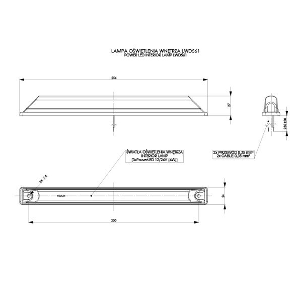 Lampa interior plafon 254x24 LWD561 LED, aplicata, alba Horpol