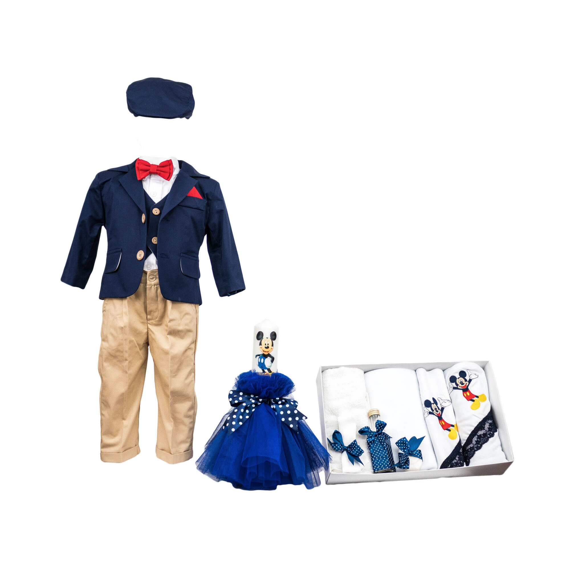 Set botez Mickey Mouse trei piese, culoare bleumarin, varsta 3-6 luni
