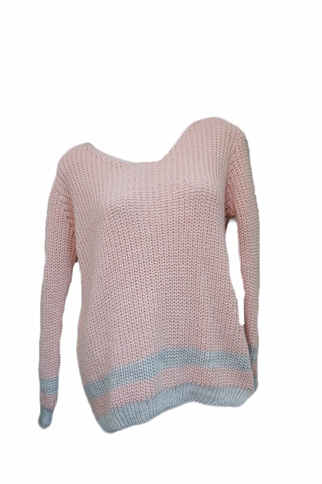 Pulover femei, croi larg, decolateu la spate, Roz Pudra