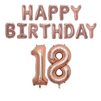 Set baloane majorat, cifra 1 si 8 rosegold - BigStar, 101 cm + litere „HAPPY BIRTHDAY” rosegold, 40 cm Set baloane majorat, cifra 1 si 8 rosegold - BigStar, 101 cm + litere „HAPPY BIRTHDAY” rosegold, 40 cm