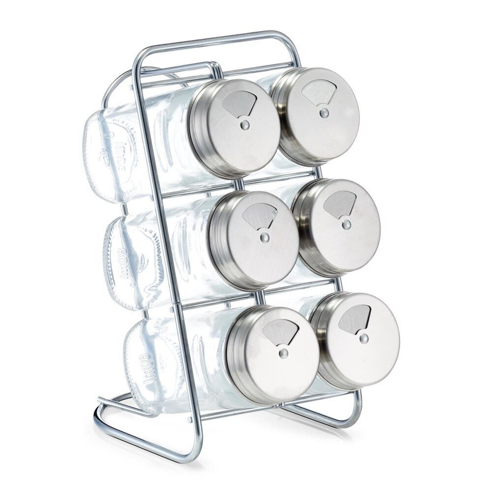Set recipient si suport Zeller pentru condimente, 18 x 9.3 x 15 cm, 80 ml, Transparent