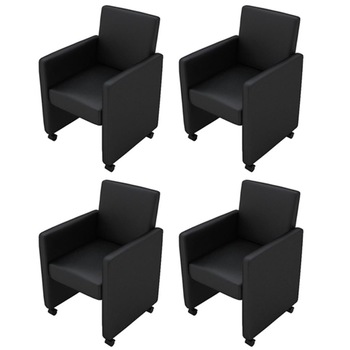 Set de 4 scaune de bucatarie tip fotoliu, vidaXL, Piele artificiala, Negru
