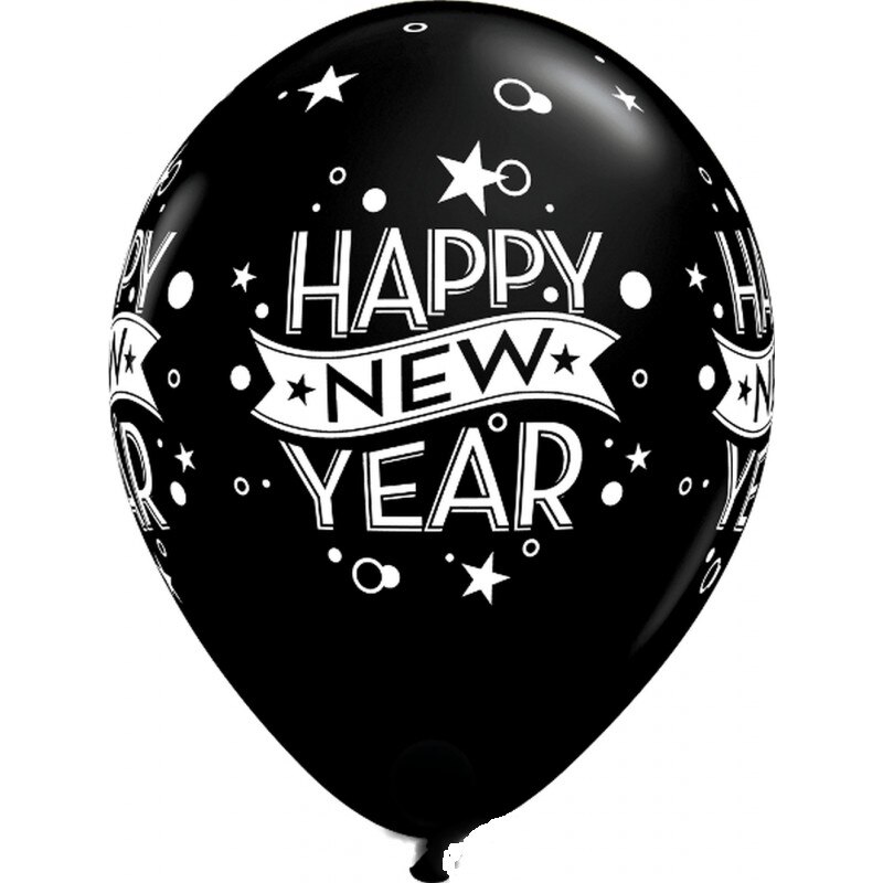 Baloane latex 11'' inscriptionate Happy New Year, Qualatex 46511, set 6 buc