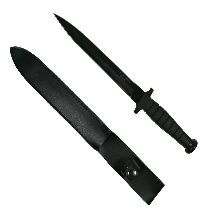Cutit de vanatoare cu doua taisuri IdeallStore®, Tactical Knife, otel inoxidabil, negru, 35 cm