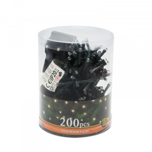 Instalatie de Craciun 200 LED verde inchis, putere 3.6W, lungime 10m, culoarea LED-urilor alb/cald