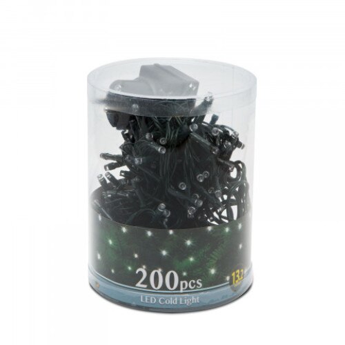 Instalatie de Craciun 200 LED verde inchis, putere 3.6W, lungime 10m, culoarea LED-urilor alb/rece