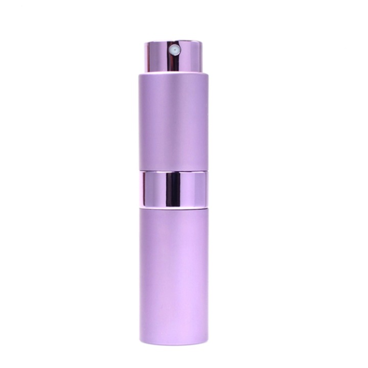 Kozmetikai tartály DROPY® spray típusú permetezővel, illóolajokhoz vagy parfümökhöz, 10 ml Twist mechanizmus, lila