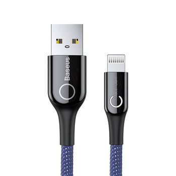 Cablu Baseus C-Shaped Light Intelligent Power-Off USB la Lightning, Albastru Cablu Baseus C-Shaped Light Intelligent Power-Off USB la Lightning, Albastru
