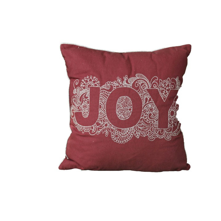 Perna decorativa 40 X 40, Craciun, Tyana Accesorii, cu broderie Joy, bordo
