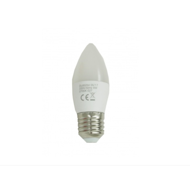 Bec Led Lumanare E27, model C37, 6W=50W, 6400K, lumina rece