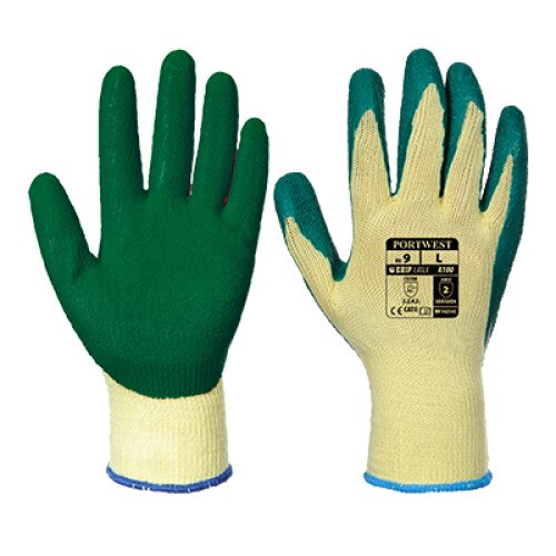 Manusi bumbac imersate in latex Grip, SafetyZone, Verde / Galben, L