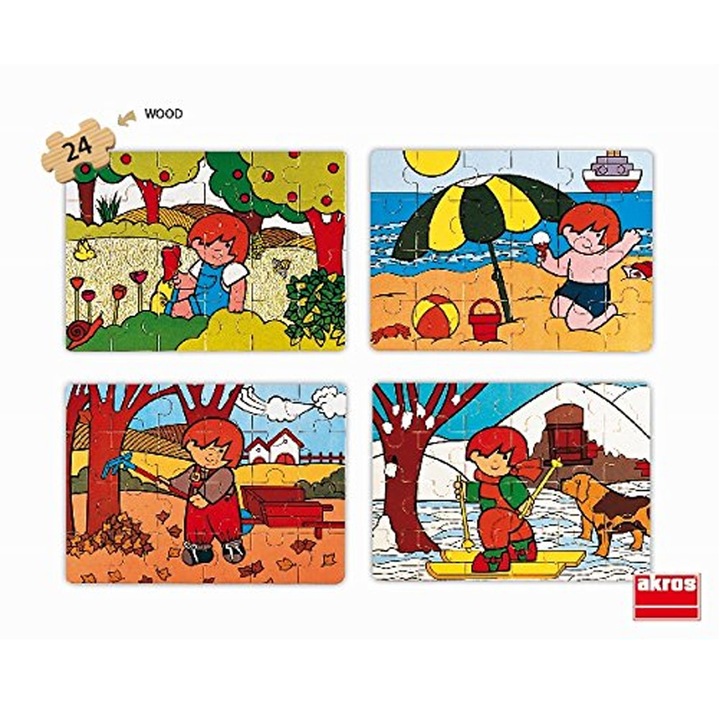 Akros Four Seasons puzzle szett 510248, 2-13-10-13, 4 részes kirakók, tavasz, nyár, ősz, tél, 4x 24 részes, 320x230 mm