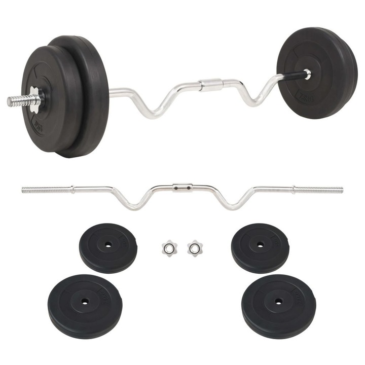 Set de 2 haltere, vidaXL, Otel, Negru, 30 kg