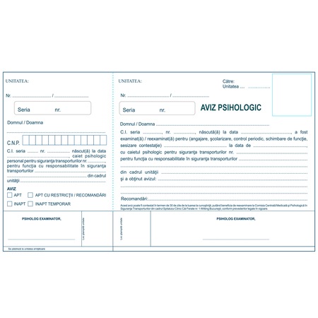 Aviz Psihologic Pentru Siguranta Transporturilor A4 50 Set X 3 Ex