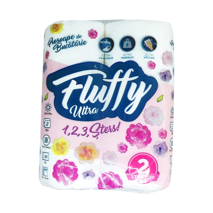 2 tekercs Fluffy Ultra konyharuha csomag, 22x22 cm, 2 réteg, 50 lap/tekercs
