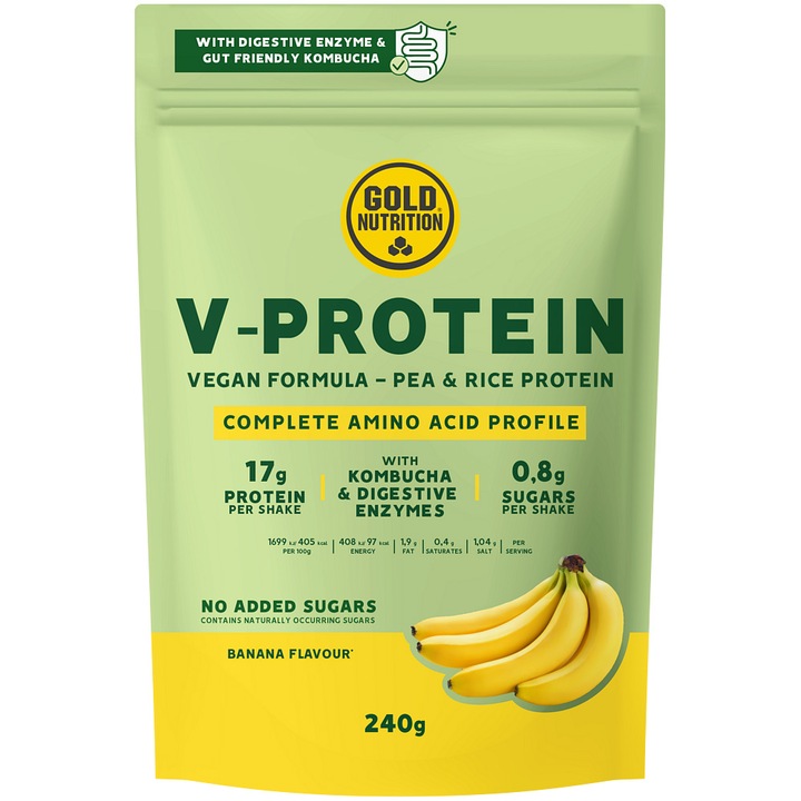 Pudra proteica vegetala, GoldNutrition, V Protein Banane, 240 g