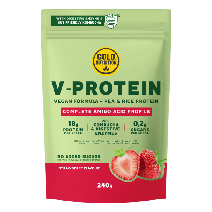Pudra proteica vegetala, GoldNutrition, V Protein Capsuni, 240 g
