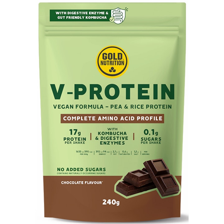 Pudra proteica vegetala, GoldNutrition, V Protein Ciocolata, 240 g