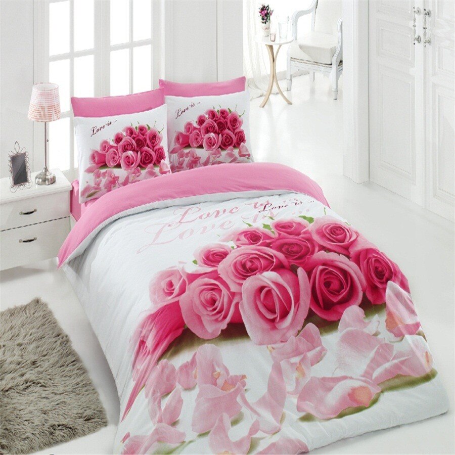 Lenjerie de pat iMKⓇ 2 persoane, bumbac 100%, 4 piese, roz