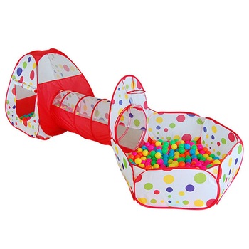 Loc de joaca pentru copii 3 in 1 SOLTOY® cu buline, format din cort, tunel intermediar si piscina Loc de joaca pentru copii 3 in 1 SOLTOY® cu buline, format din cort, tunel intermediar si piscina