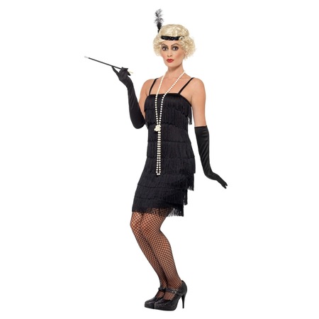 Put Moans camp Costum rochie cu franjuri anii 20 neagra cu manusi S - eMAG.ro