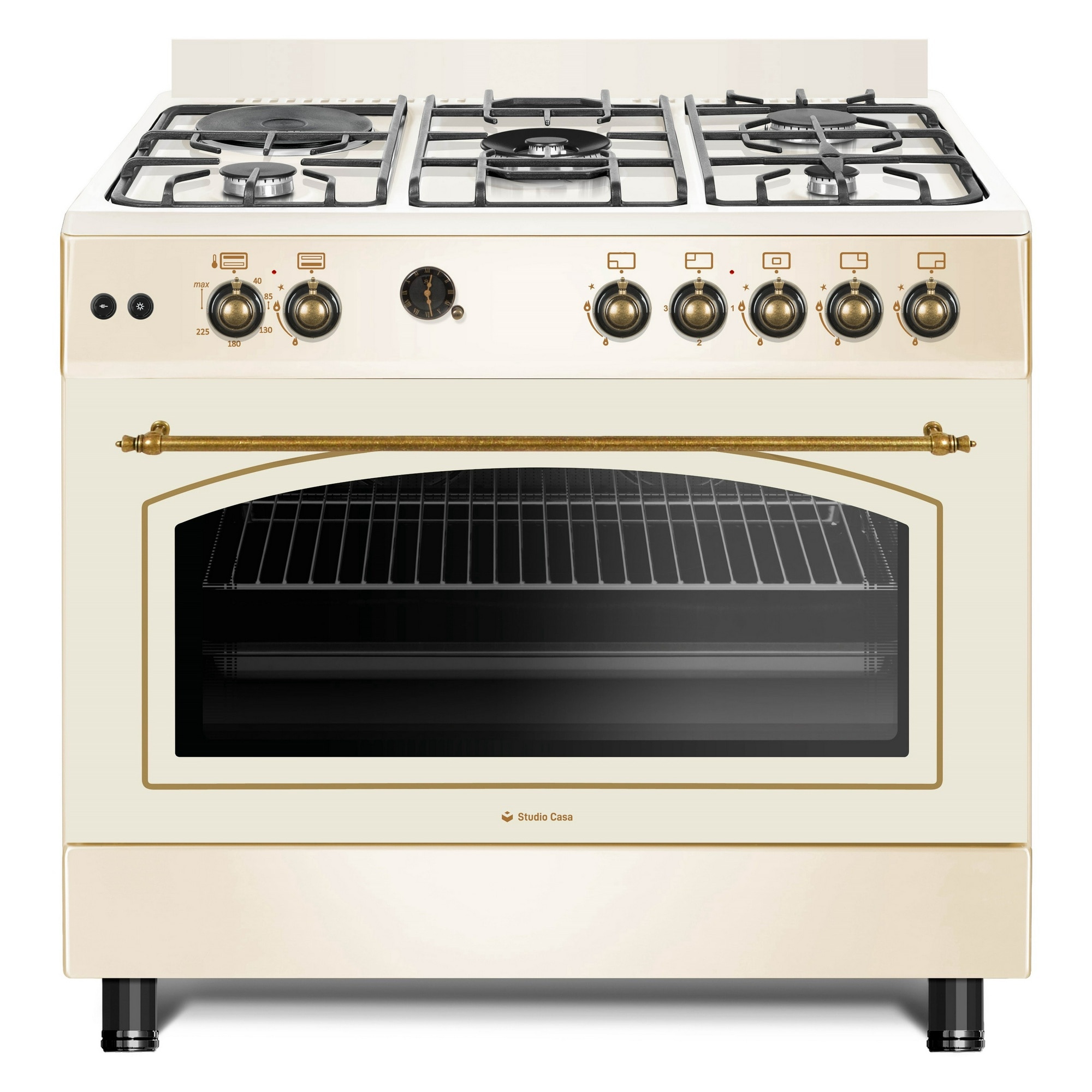 Pachet Tuscany 90 cm Studio Casa, Aragaz 90/60 cm si Hota Rustica 90 cm, Cuptor gaz, 4 arzatoare gaz + 1 ochi electric, Rotisor, Grill, Gratare fonta, Avena