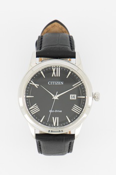 Citizen, Ceas de otel inoxidabil cu o curea de piele, Negru/Argintiu Citizen, Ceas de otel inoxidabil cu o curea de piele, Negru/Argintiu