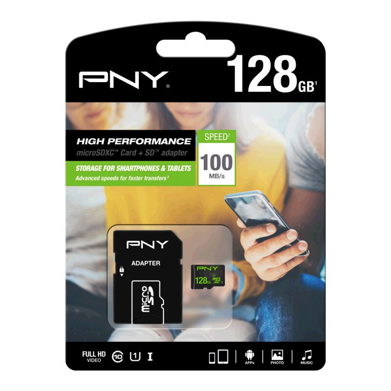 PNY MicroSDXC 128GB Class 10 High Performance, 100/20MB/s UHS-I, ideal filmare FullHD, WaterProof, ShockProof, Temperature Proof