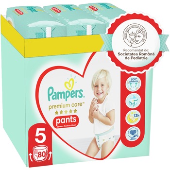 Scutece-chilotel Pampers Premium Care Pants XXL Box Marimea 5, 12-17 kg, 80 buc Scutece-chilotel Pampers Premium Care Pants XXL Box Marimea 5, 12-17 kg, 80 buc