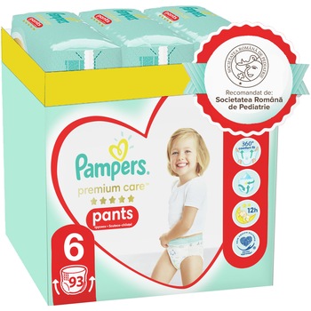 Scutece-chilotel Pampers Premium Care Pants XXL Box Marimea 6, 15+ kg, 93 buc Scutece-chilotel Pampers Premium Care Pants XXL Box Marimea 6, 15+ kg, 93 buc