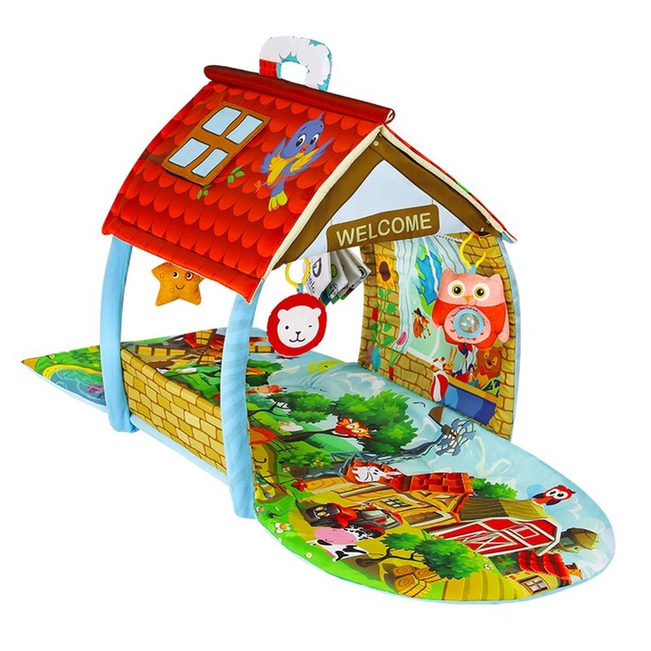 Salteluta interactiva Lionelo, Agnes, Cu jucarii, Conform cu standardul european de securitate EN71, 142x142x45 cm, Multicolor