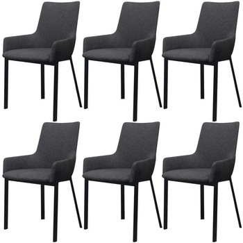 Set de 6 scaune de bucatarie cu design modern, tip fotoliu, vidaXL, tapiterie textila, Gri inchis