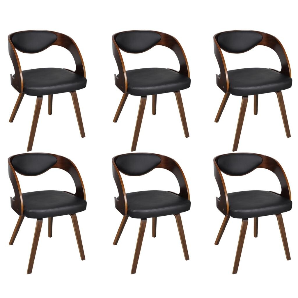 Set de 6 scaune de bucatarie, cu spatar curbat, vidaXL, Piele artificiala, Maro, 52 x 48 x 75.5 cm