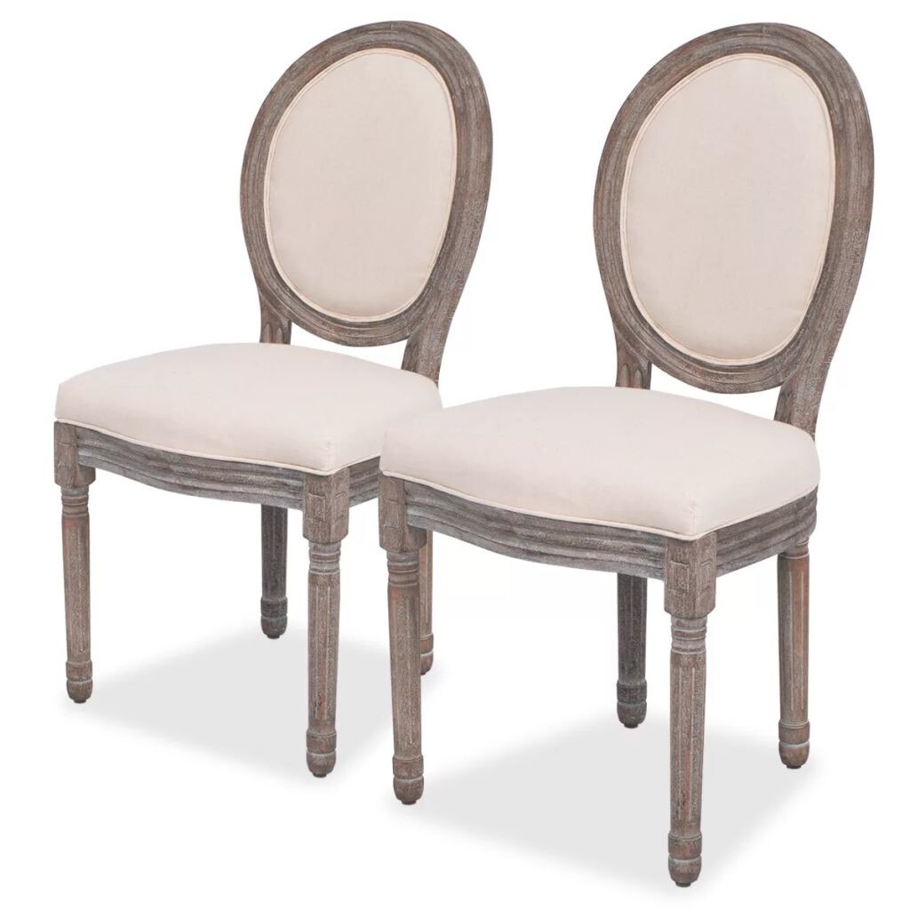 Set de 2 scaune de bucatarie, vidaXL, Tesatura si cadru de lemn, crem