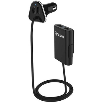 Incarcator auto Tellur, 2xUSB front + 2xUSB extensie, 2.4A, 1.8m, Negru Incarcator auto Tellur, 2xUSB front + 2xUSB extensie, 2.4A, 1.8m, Negru