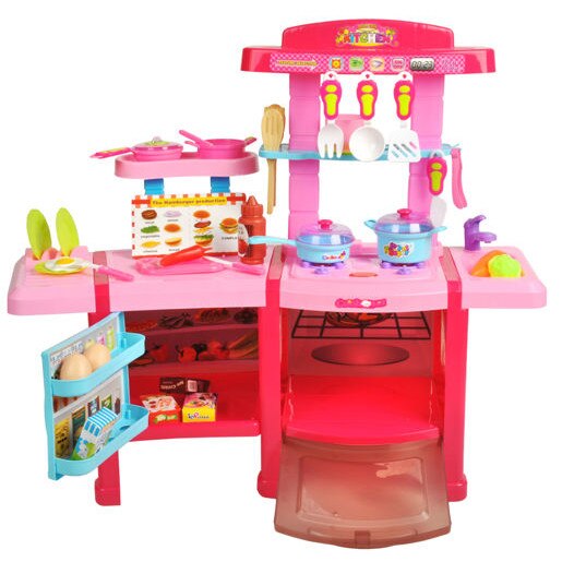 Bucatarie multifinctionala cu Supermarket Mica Mea Bucatareasa XL pentru copii, sunete si lumini, 65 cm Inaltime, accesorii incluse, ceas, instrumente pentru gatit, aragaz , supermarket , Culoare Roz