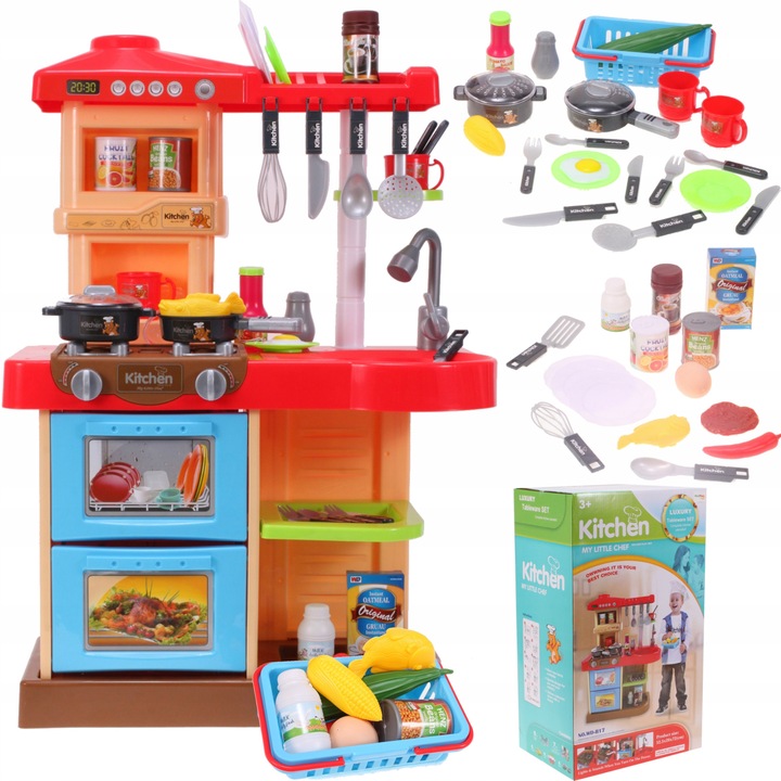 Bucatarie MULTIFUNCTIONALA Little Chef, 72 cm inaltime, Dotata cu accesorii simbolice, Cuptor pentru gatit, Masina de spalat vase, Lumini si sunete pentru dezvoltarea abilitatilor de gatire a micutilor, Multicolora